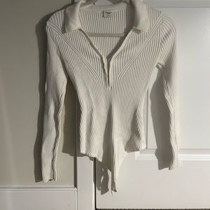 White Abercrombie & Fitch Ribbed Collared Bodysuit Size M